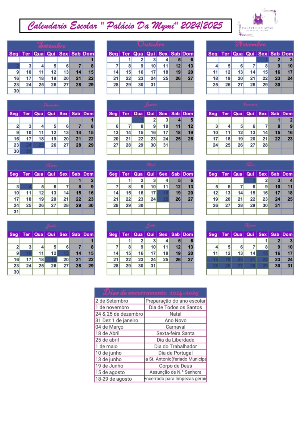 Calendário Escolar 2024-25